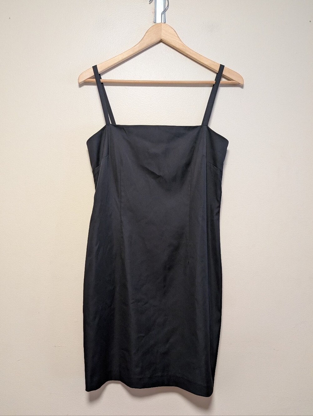 Ralph Ralph Lauren Black Satin Sheath Dress Size 6 Square Neck Y2K